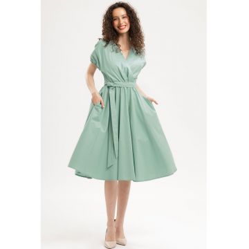 Rochie midi din bumbac cu croiala petrecuta - Verde pal