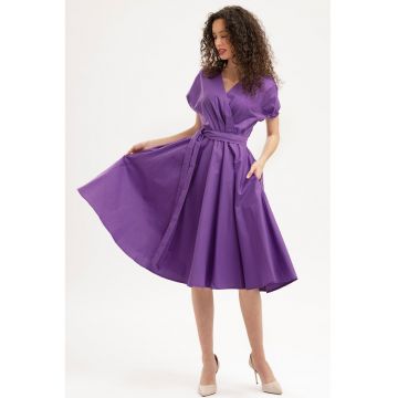 Rochie midi din bumbac cu croiala petrecuta - Violet