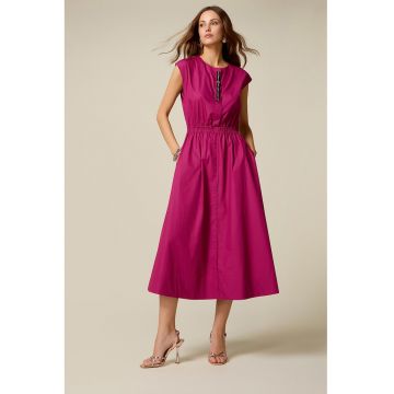 Rochie midi din bumbac - Fucsia