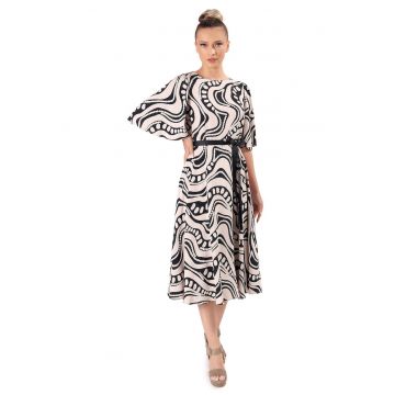 Rochie midi din viscoza imprimata cu motive geometrice - Bej