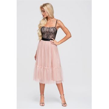 Rochie midi eleganta cu corset si dantela LA-OM-DLR397 - Negru/Nude