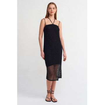 Rochie Midi -  Eleganta - Negru - Poliester/Bumbac - One Size
