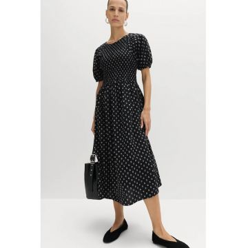 Rochie midi evazata cu maneci bufante - Alb/Negru