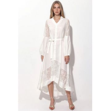 Rochie Midi Femei  Alb - Casual - Maneca lunga - Cu curea