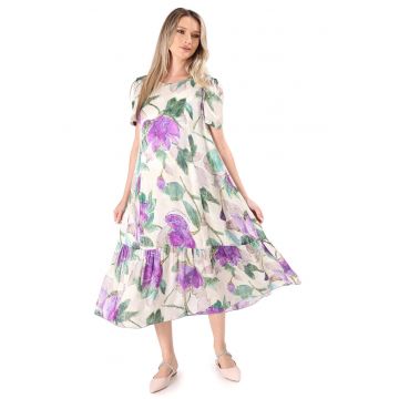 Rochie midi lejera din viscoza cu matase naturala - Bej