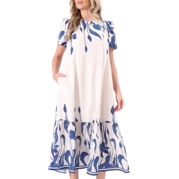 Rochie midi lejera imprimata cu motive florale - Alb fildes