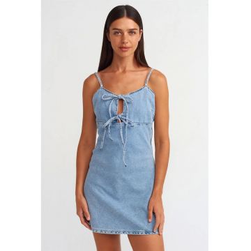 Rochie mini -  A-line - decupaje - denim albastru deschis - bumbac