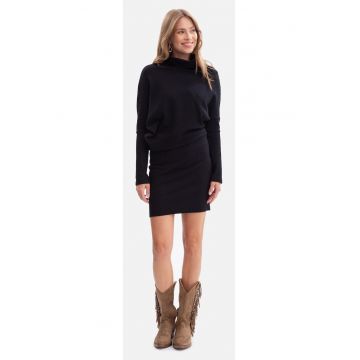 Rochie mini - B309 maro tricot - fara inchizatoare - top lejer - baza mulata - talie inalta - maneci lungi - cu guler - Negru