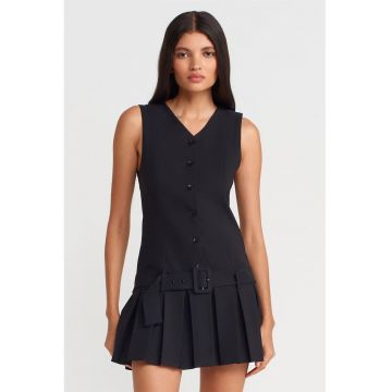 Rochie Mini  cu Cordon - Eleganta - Negru - Poliester