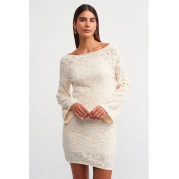 Rochie Mini  din Dantela - Eleganta - Ivory Natural - 50% Viscoza/50% Acril - One Size