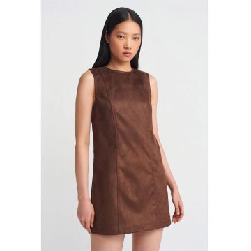 Rochie Mini  Eleganta - Fara Maneci - Maro Castaniu - Piele Ecologica