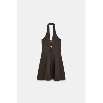 Rochie Mini -  Fara Maneci - Tip Halter - Croiala A-Line - Negru - Poliester - One Size