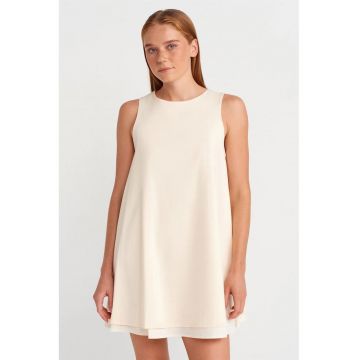 Rochie Mini Femei -  Tip Shift - Fara Maneci - Crem Natural - Bumbac