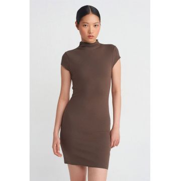 Rochie mulata mini -  elegant - maneca scurta - maro mocha - viscoza