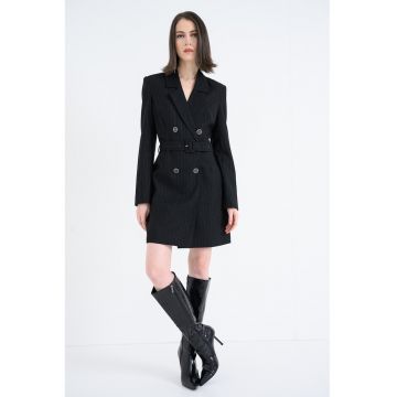 Rochie-sacou mini cu dungi - Negru/Argintiu