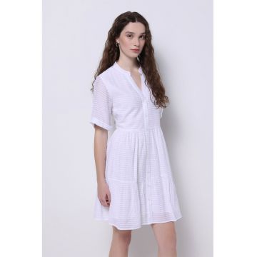 Rochie scurta evazata cu inchidere cu nasturi - Lila pal/Alb murdar
