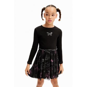 Rochie scurta evazata din amestec de bumbac - Negru