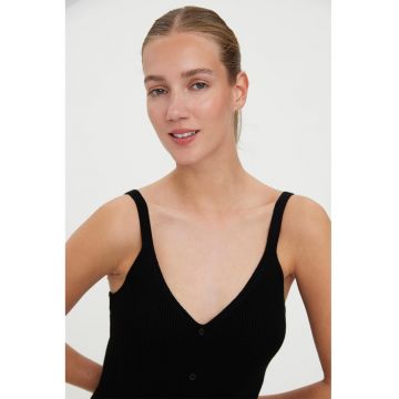 Rochie slim fit tricotata striata - Negru