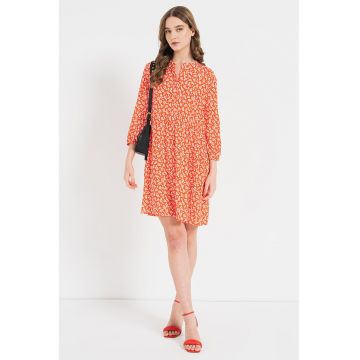Rochie-tunica cu maneci 3/4 - Alb/Portocaliu mandarina