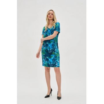 Rochie albastra cu imprimeu tropical - Albastru