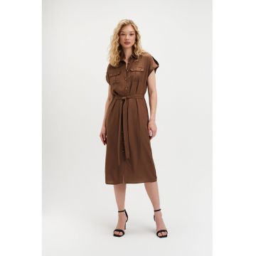 Rochie-camasa cu cordon in talie - Maro inchis