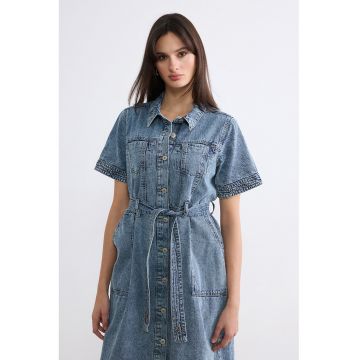 Rochie-camasa de denim - Albastru melange