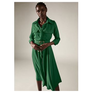 Rochie-camasa evazata cu o curea in talie Patty - Verde -