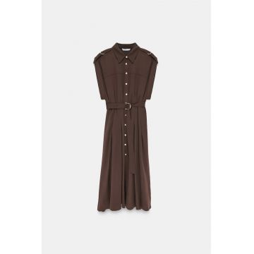 Rochie camasa midi -  casual - maro cafea - 100% Tencel