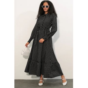 Rochie camasa midi  paisley - negru - cu curea - 80% viscoza - 20% nailon