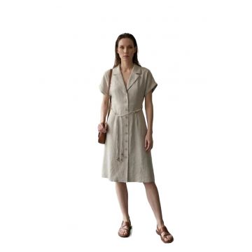 Rochie Camasa Mini -  Casual - Piatra Naturala - Poplin de Bumbac cu Lycra