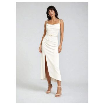 Rochie cocktail midi din lyocell cu drapaje Hecate