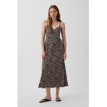 Rochie cu decolteu in V si animal print - Negru/Maro