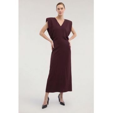 Rochie cu decolteu in V si slit pe partea din spate - Violet pruna
