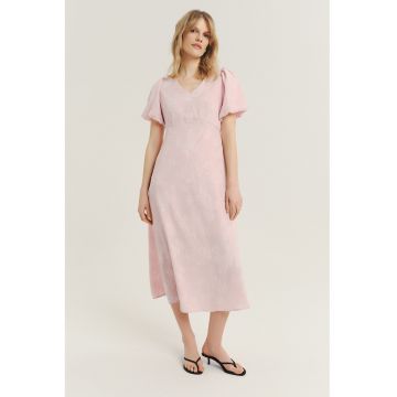 Rochie cu talie empire si maneci scurte - Roz pastel