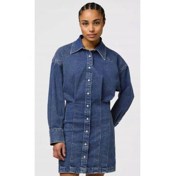 Rochie dama -  bumbac/poliester/elastan - evazata - albastru inchis