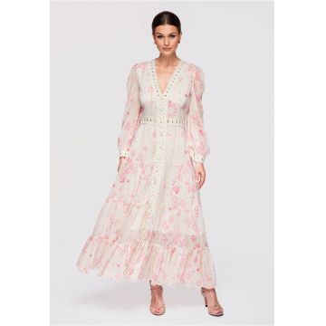 Rochie de cocktail maxi  LA-OM-DLR298 - Roz/Crem