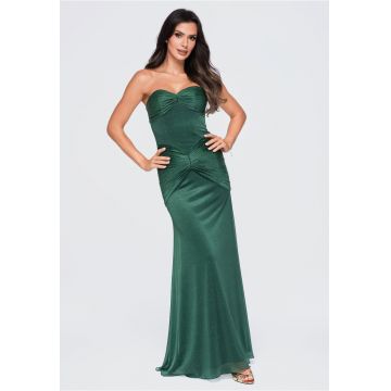 Rochie de seara maxi eleganta fara bretele - cu detalii fronsate - Verde