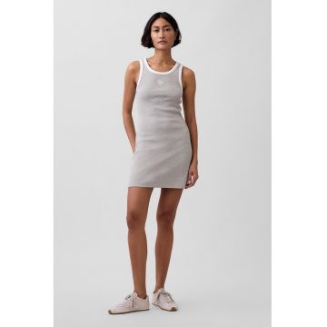 Rochie din amestec de bumbac cu decolteu rotund - Negru/Alb murdar