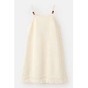 Rochie din amestec de bumbac cu franjuri - Alb fildes