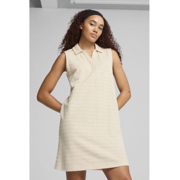 Rochie din amestec de bumbac cu guler polo - Alb fildes