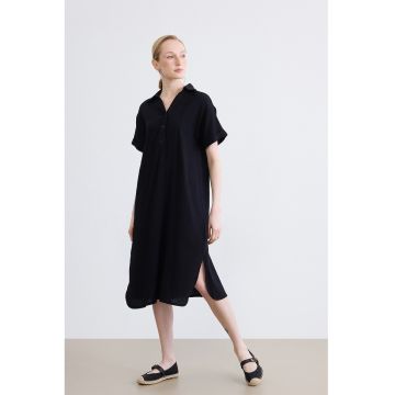 Rochie din amestec de bumbac cu nasturi - Negru