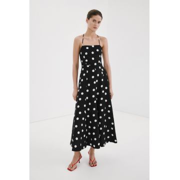 Rochie din amestec de lyocell si in cu buline - Alb/Negru
