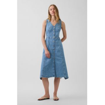 Rochie din denim cu decolteu in V - Albastru pastel