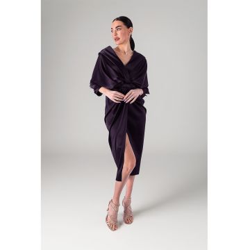 Rochie din satin cu aspect drapat - Violet aubergine
