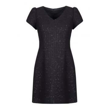 Rochie din tweed cu decolteu in V - Negru