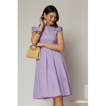 Rochie DY Fashion midi lila din poplin in clos cu volane la umeri