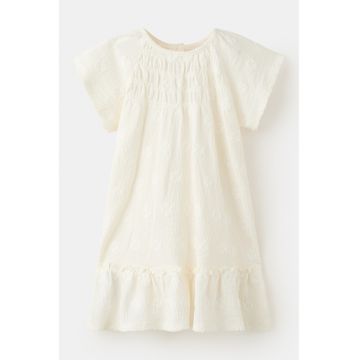 Rochie evazata cu aspect texturat - Alb fildes