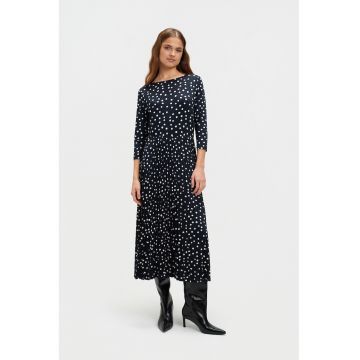 Rochie evazata cu model - Alb/Bleumarin