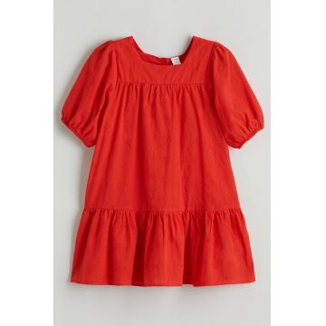 Rochie evazata cu model uni - Rosu vermillion