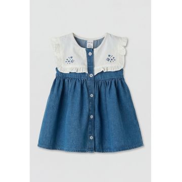 Rochie evazata de bumbac - Alb/Albastru paun